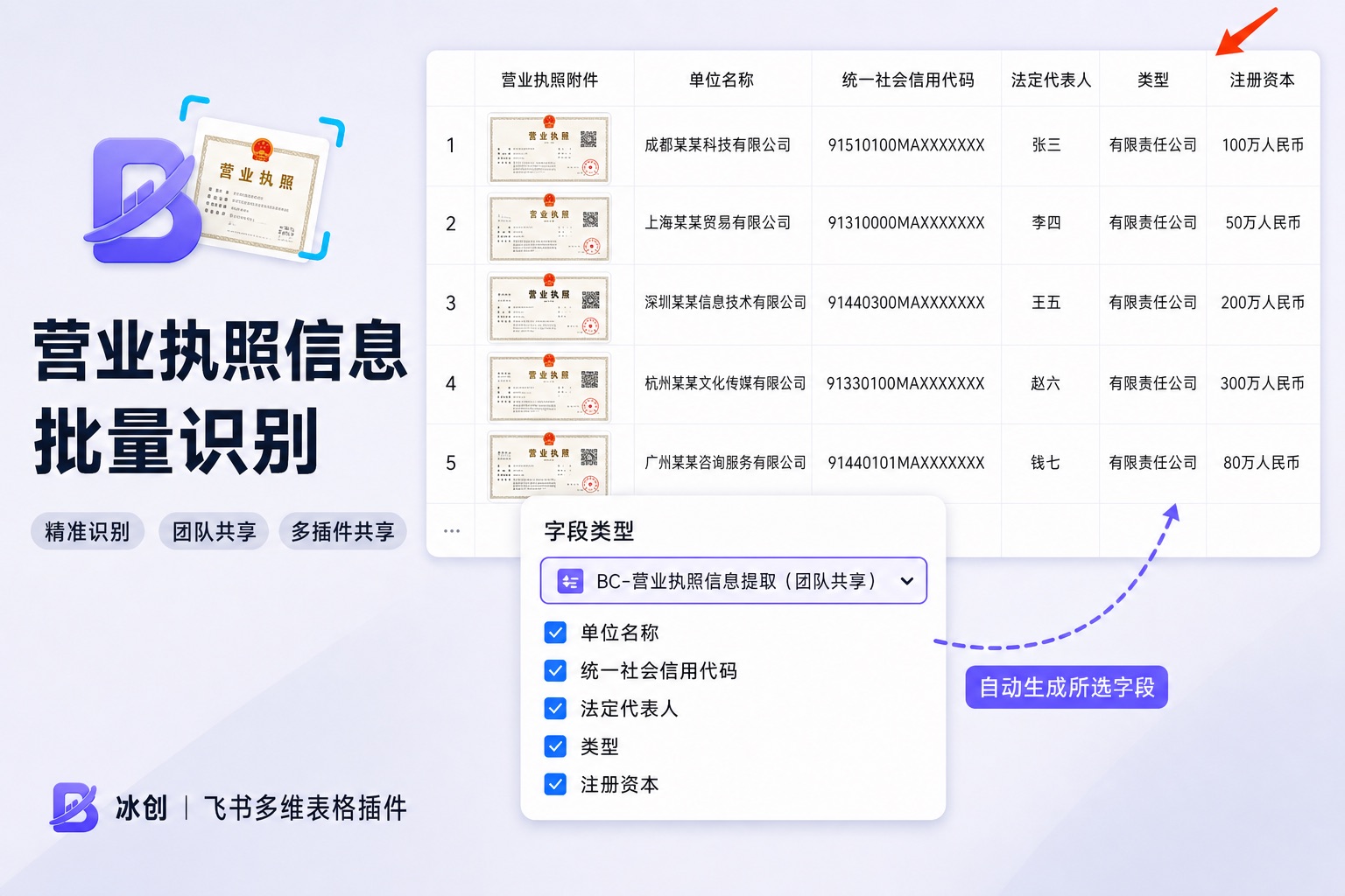 营业执照信息批量识别示意